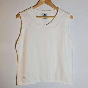 Adidas Vintage Y2K white knit ribbed sleeveless sweater top Size XL